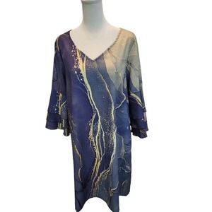 Agate Geode Print WEARABLE ART Dress NWT Sz Med 3 Layer Bell Sleeve 0383